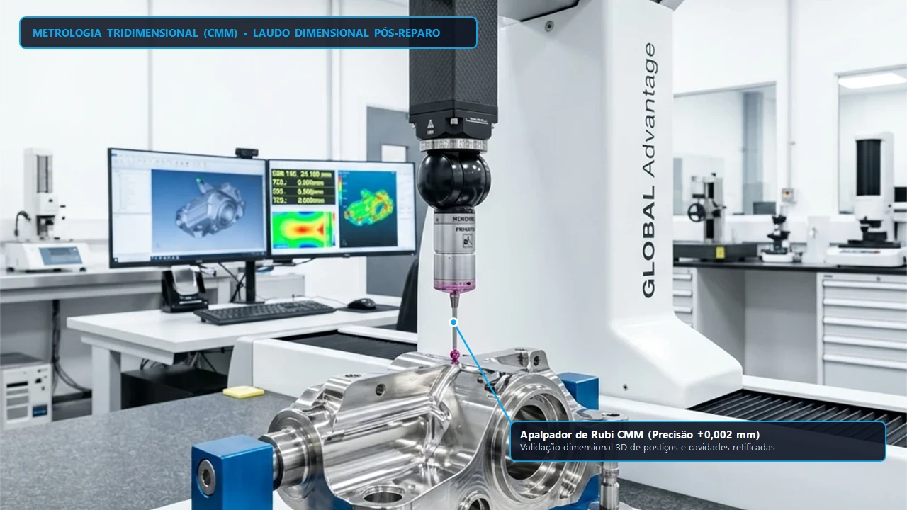 Inspeção em máquina de medição tridimensional CMM após manutenção preventiva e corretiva em moldes de injeção