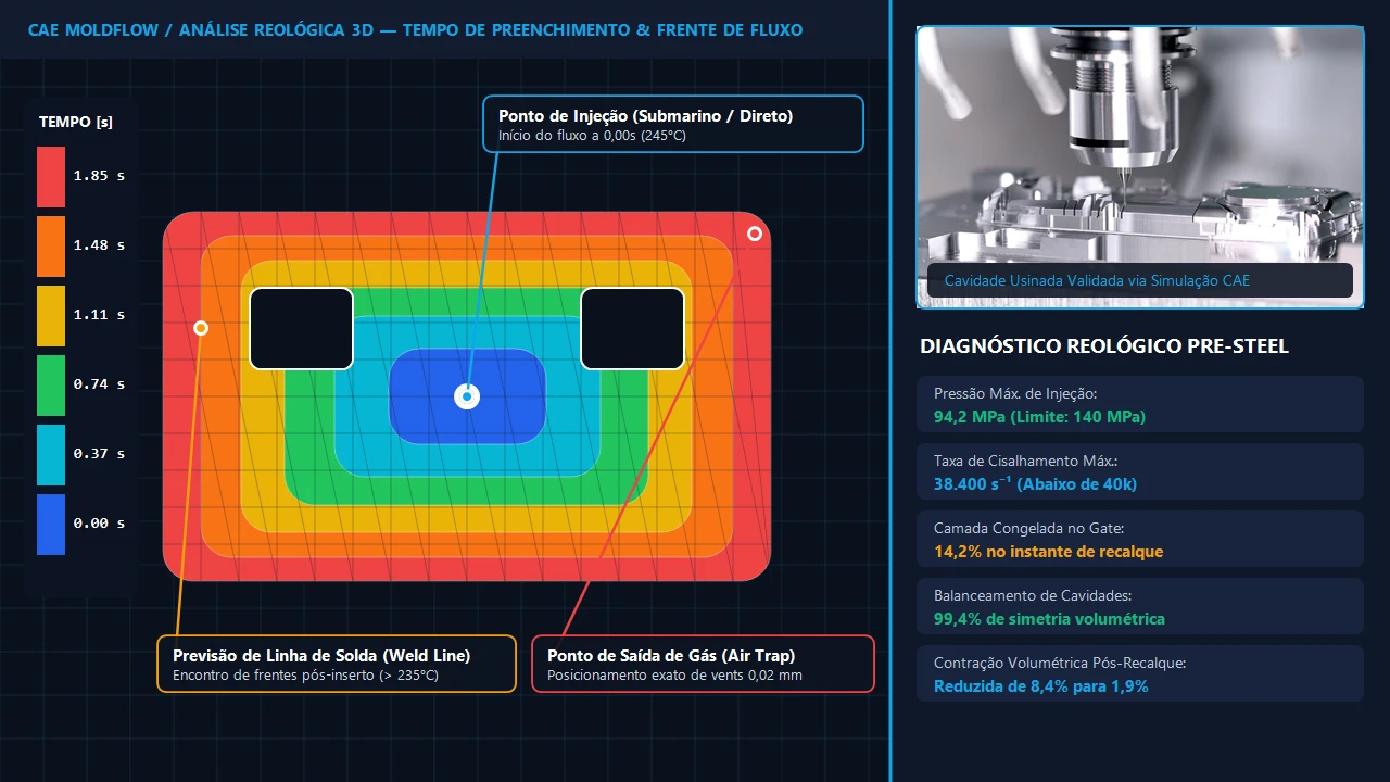 Simulação Moldflow e Análise Reológica em Moldes de Injeção: Prevenção de Falhas Antes do Aço